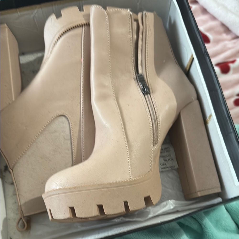 EGO Tan Heeled Boots with Chunky Platform